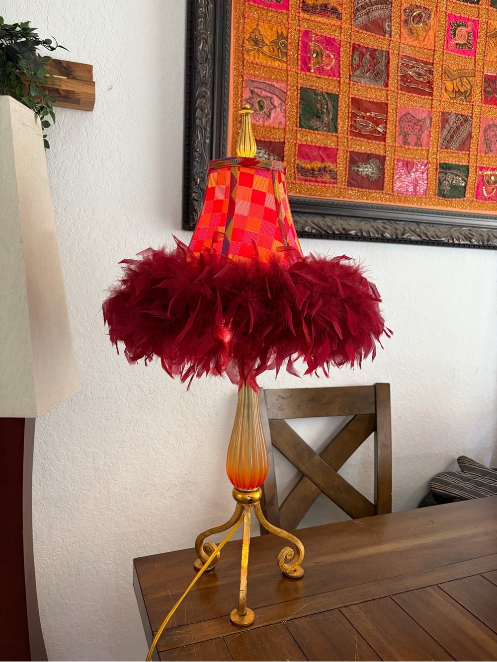 Vintage Feather Harlequin Lamp